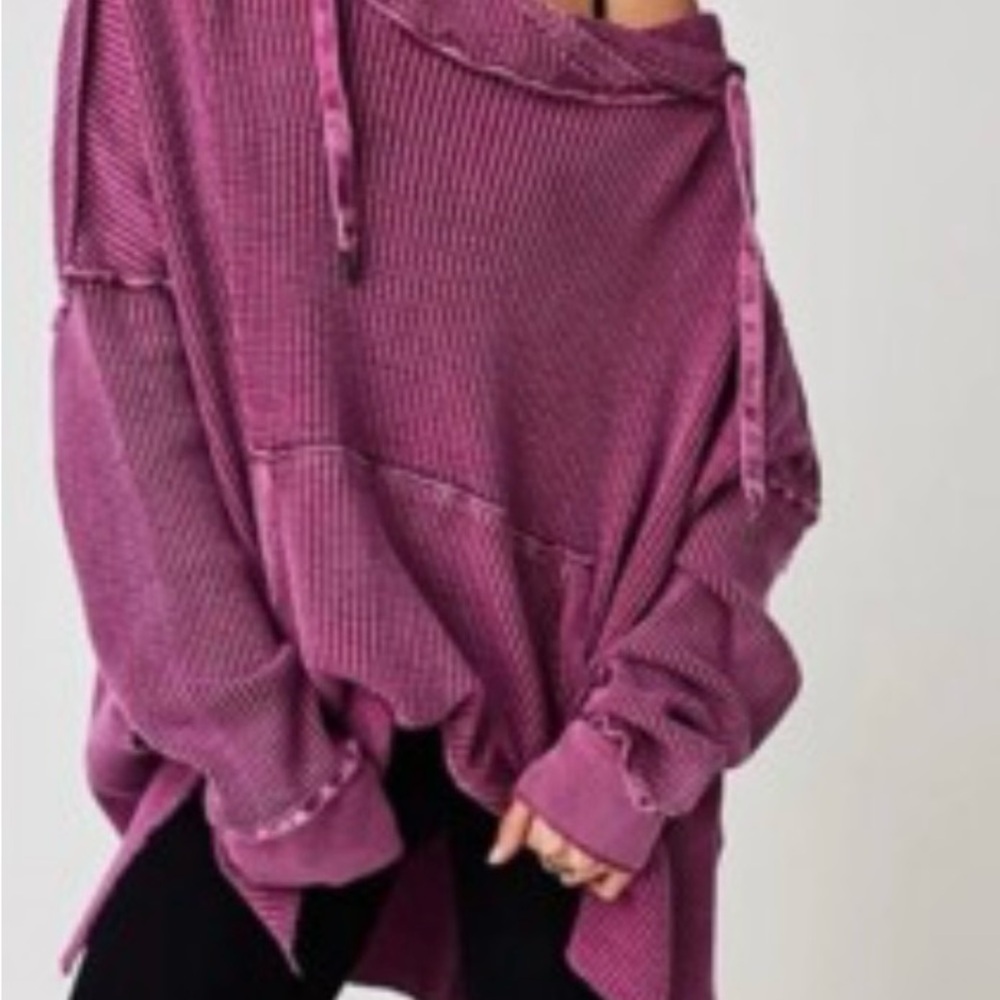 Free People One Gannett waffle hoodie.  Pinkish purple